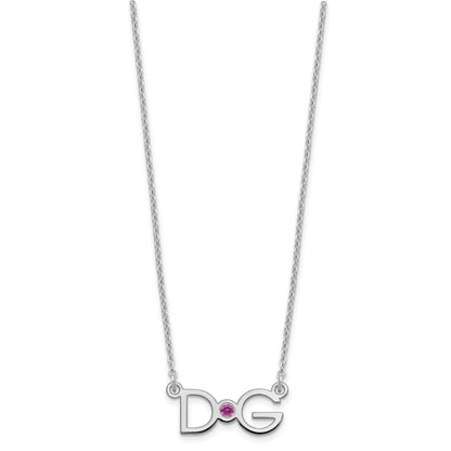 Sterling Silver Rhod Plated 2 Initials With 14K Bezel Birthstone Necklace