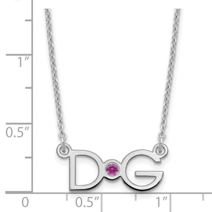 Sterling Silver Rhod Plated 2 Initials With 14K Bezel Birthstone Necklace
