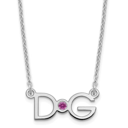 Sterling Silver Rhod Plated 2 Initials With 14K Bezel Birthstone Necklace