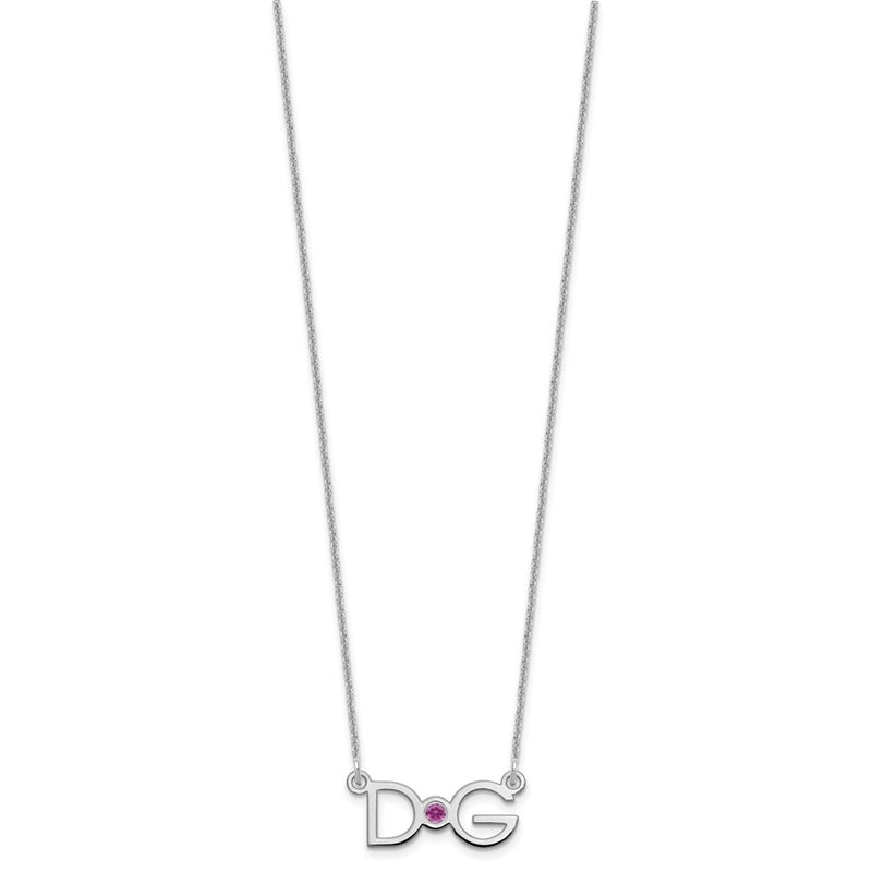 14K White Gold Wg 2 Initials 14K/Rhodium Plated Bezel Birthstone Necklace
