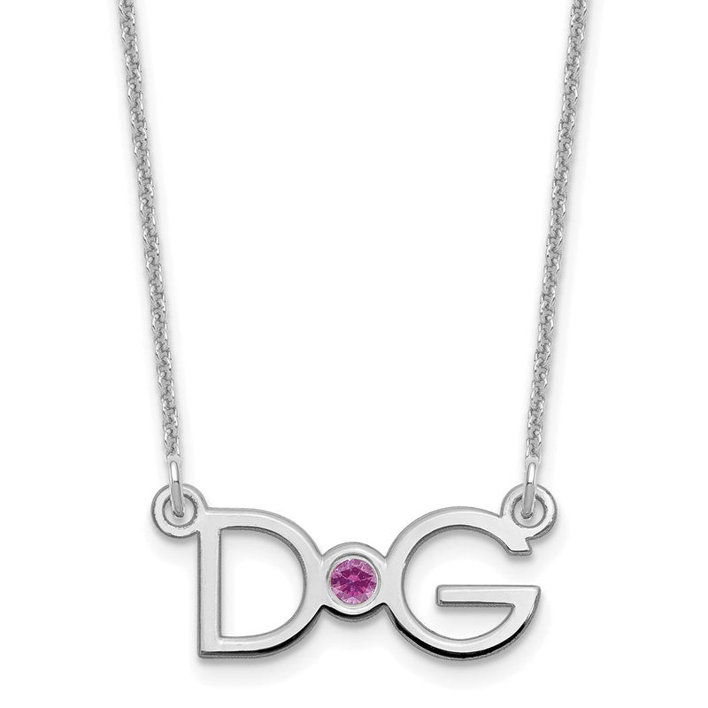 14K White Gold Wg 2 Initials 14K/Rhodium Plated Bezel Birthstone Necklace