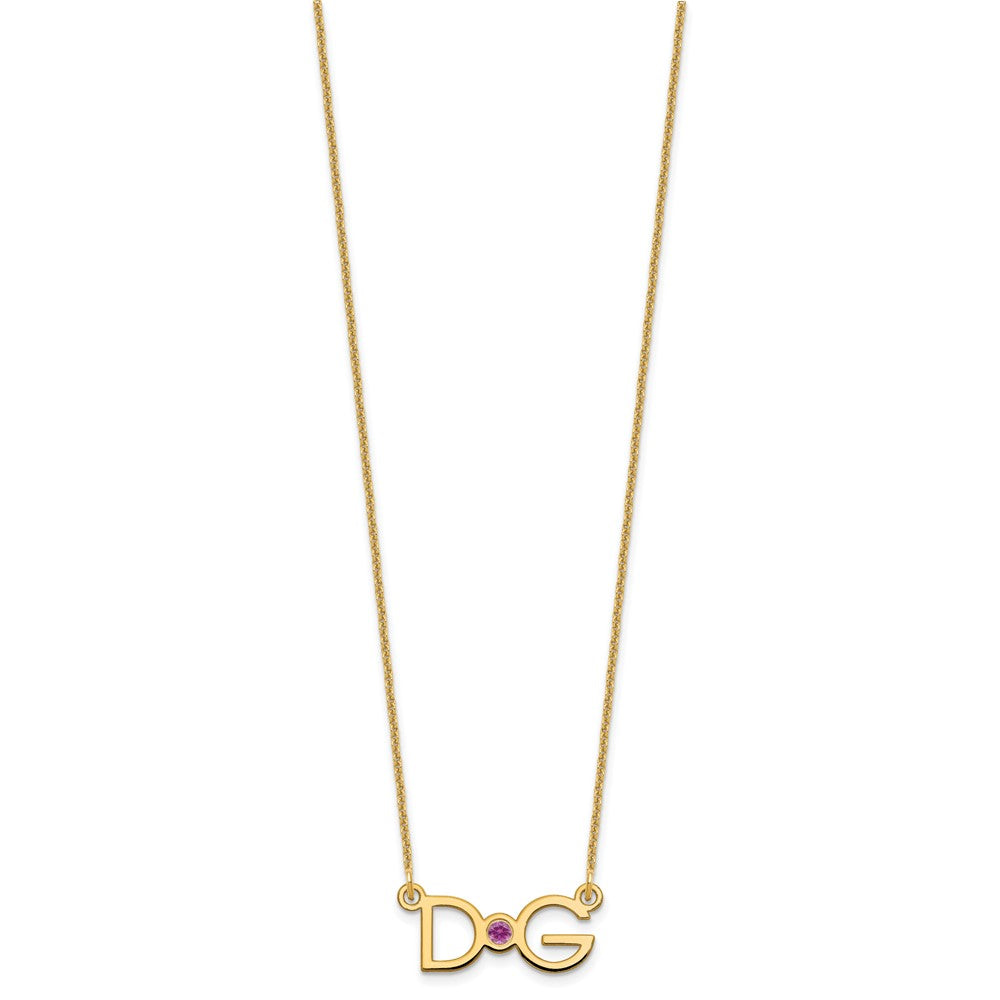 14K Yellow Gold Yg 2 Initials 14K/Rhodium Plated Bezel Birthstone Necklace