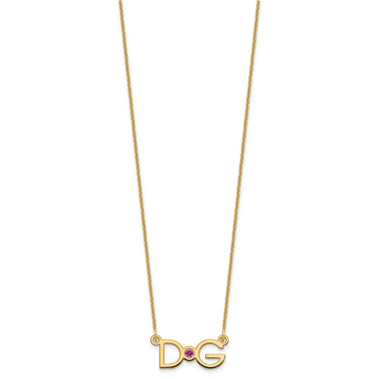14K Yellow Gold Yg 2 Initials 14K/Rhodium Plated Bezel Birthstone Necklace