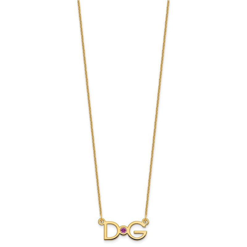 14K Yellow Gold Yg 2 Initials 14K/Rhodium Plated Bezel Birthstone Necklace
