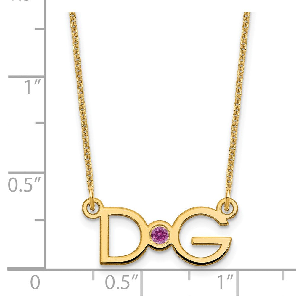 14K Yellow Gold Yg 2 Initials 14K/Rhodium Plated Bezel Birthstone Necklace