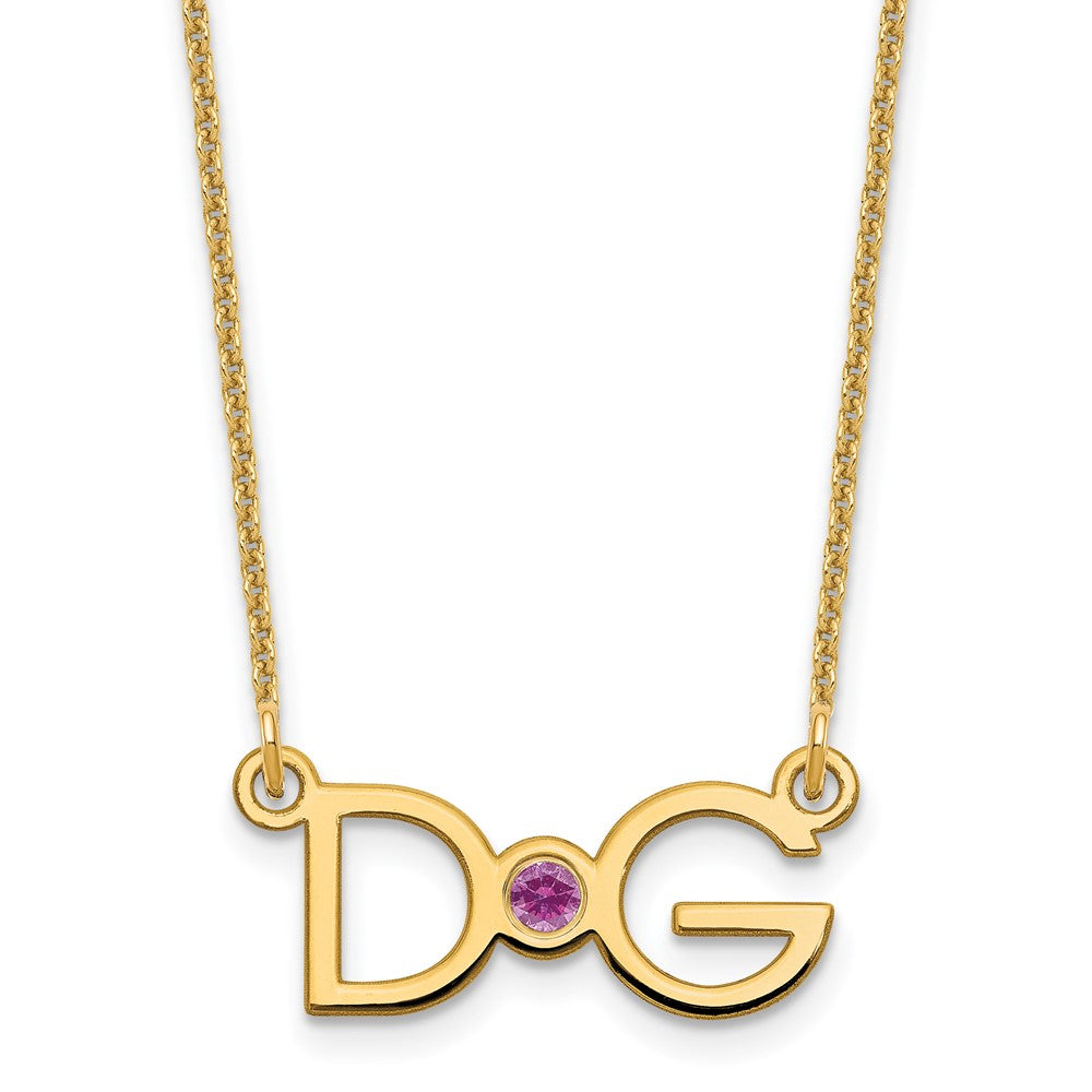 14K Yellow Gold Yg 2 Initials 14K/Rhodium Plated Bezel Birthstone Necklace