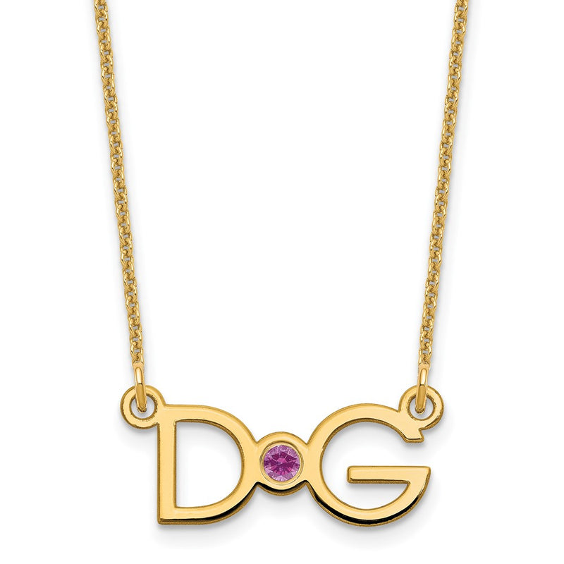 14K Yellow Gold Yg 2 Initials 14K/Rhodium Plated Bezel Birthstone Necklace