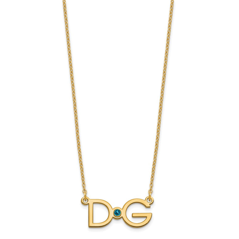 Gold Plated Sterling Silver/Gold Large 2 Initial With Birthstone Necklace