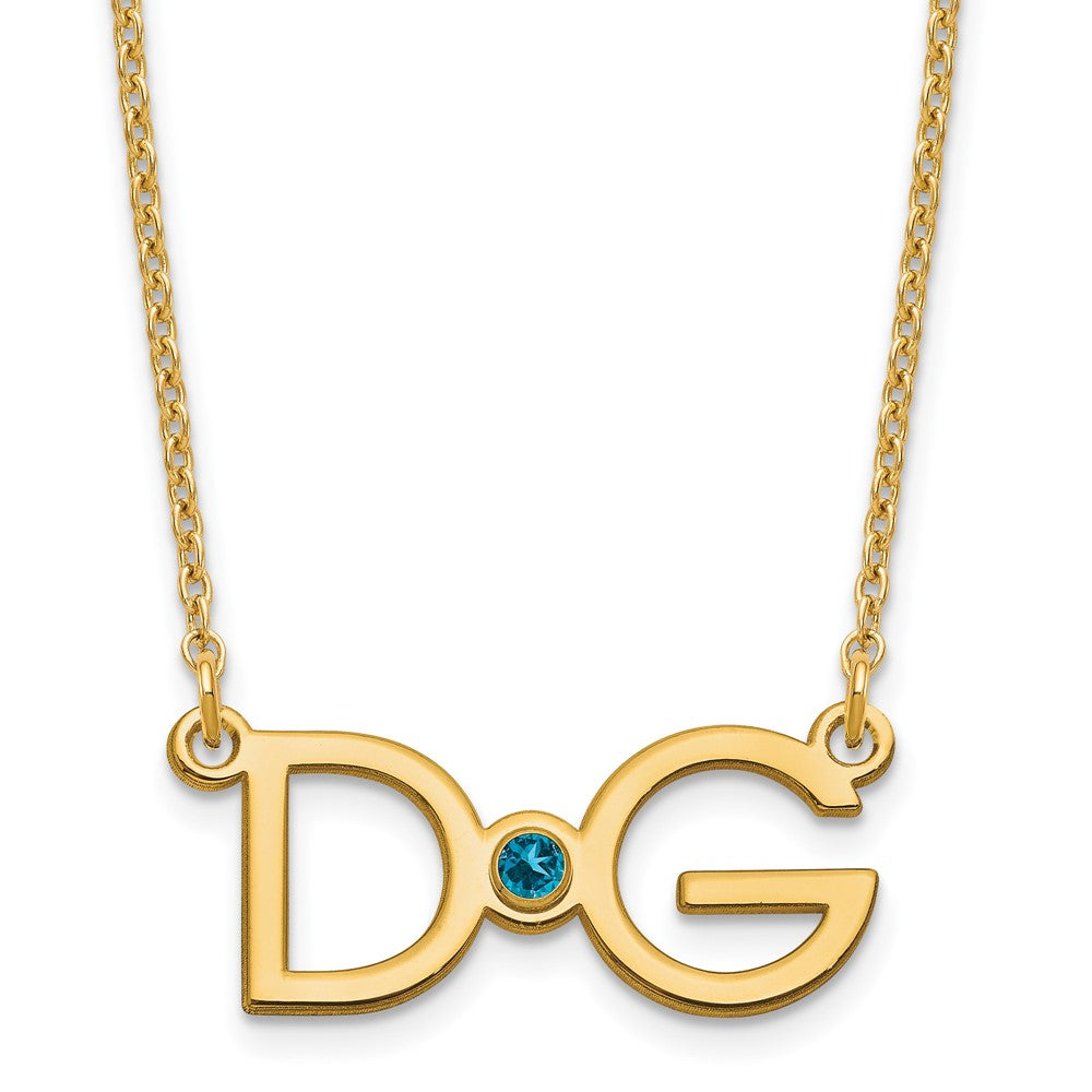 Gold Plated Sterling Silver/Gold Large 2 Initial With Birthstone Necklace