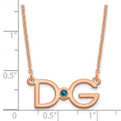 Rose Plated Sterling Silver/Rose Large 2 Initial With Birthstone Necklace