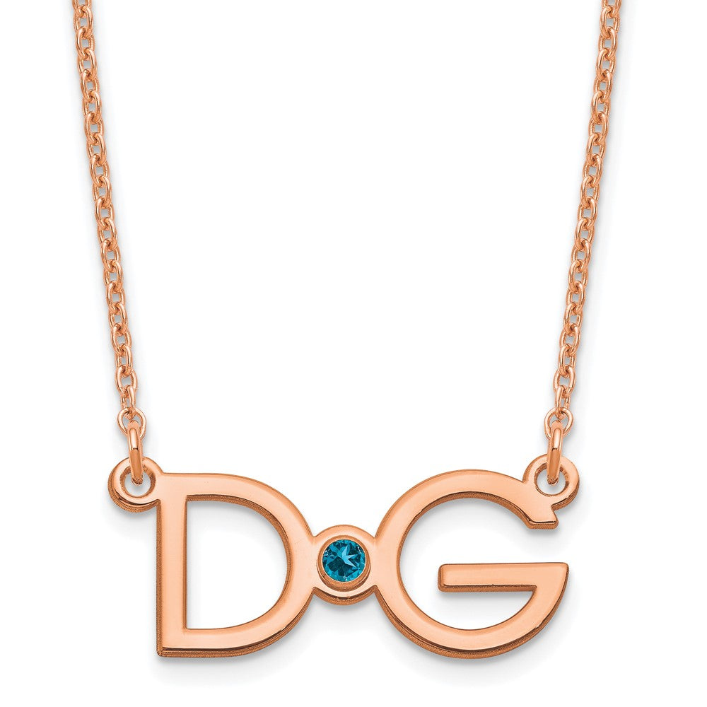 Rose Plated Sterling Silver/Rose Large 2 Initial With Birthstone Necklace
