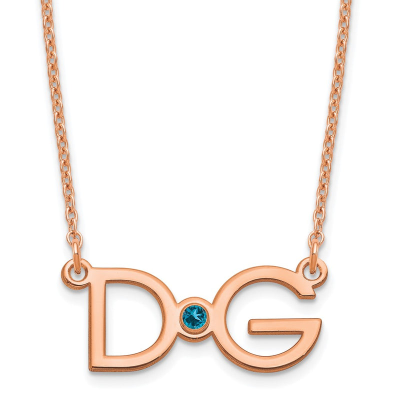 Rose Plated Sterling Silver/Rose Large 2 Initial With Birthstone Necklace