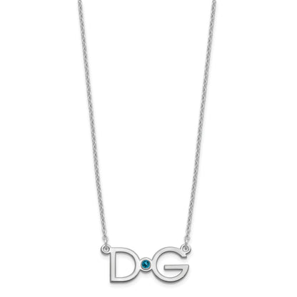 Sterling Silver Silver/Rhodium Plated Large 2 Initial With Birthstone Necklace