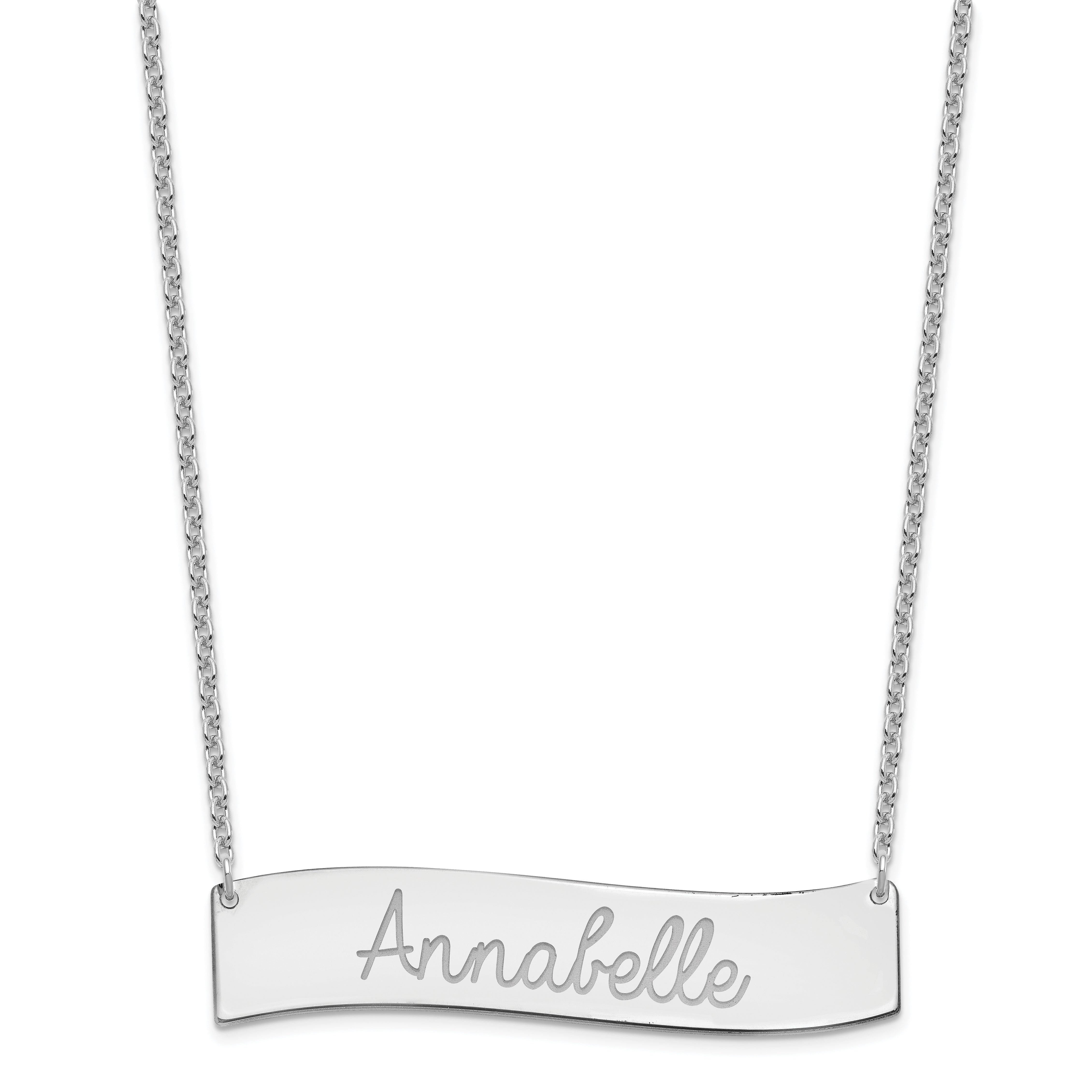 Sterling Silver Rhodium Plated Medium Always In My Heart Curved Bar Necklace