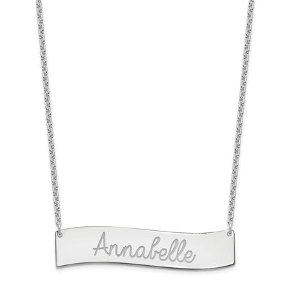 Sterling Silver Rhodium Plated Medium Always In My Heart Curved Bar Necklace