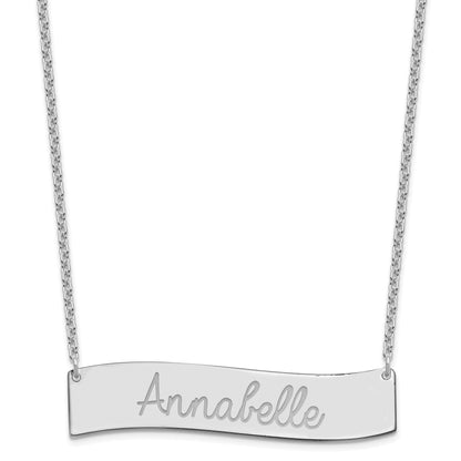 Sterling Silver Rhodium Plated Medium Always In My Heart Curved Bar Necklace