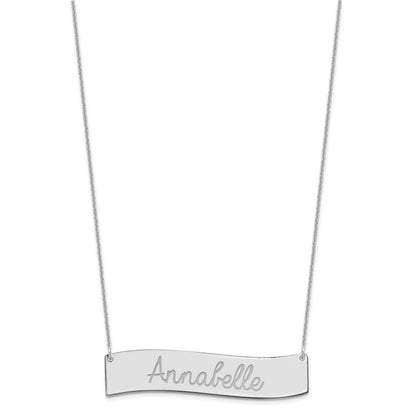 14K White Gold Medium Always In My Heart Curved Bar Necklace