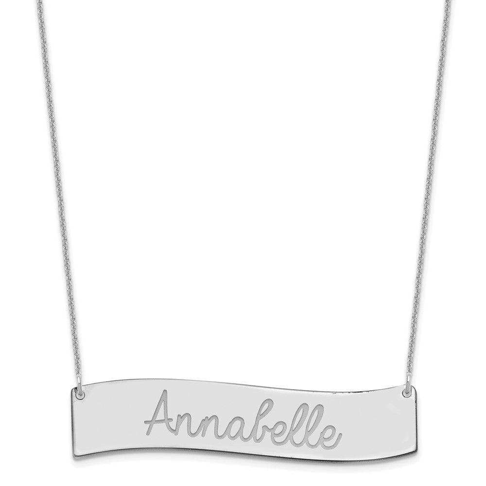 14K White Gold Medium Always In My Heart Curved Bar Necklace