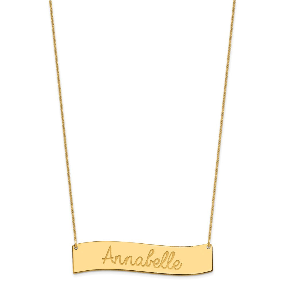 14K Yellow Gold Large Always In My Heart Curved Bar Necklace