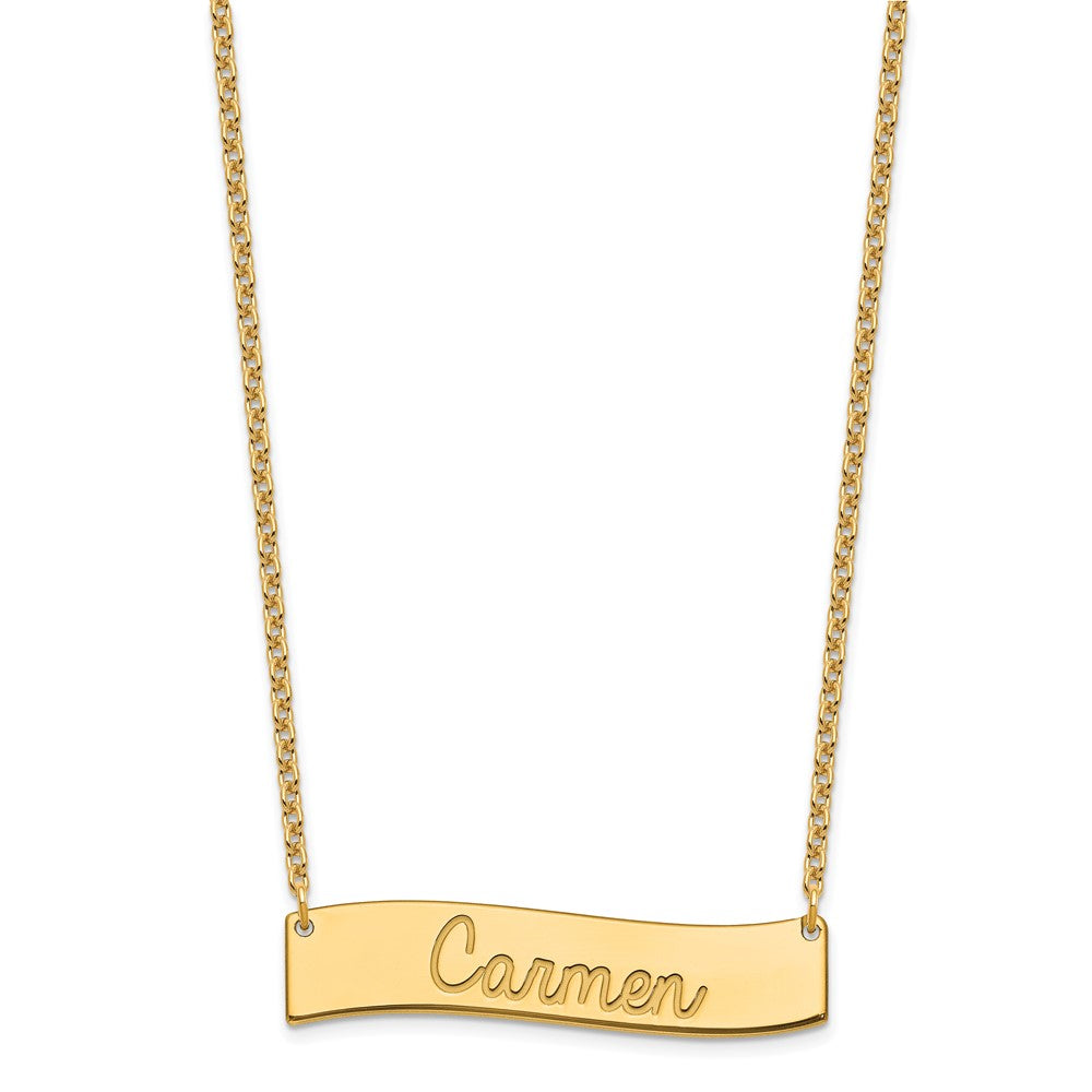 Gold Plated Medium Aways In My Heart Curved Bar Necklace