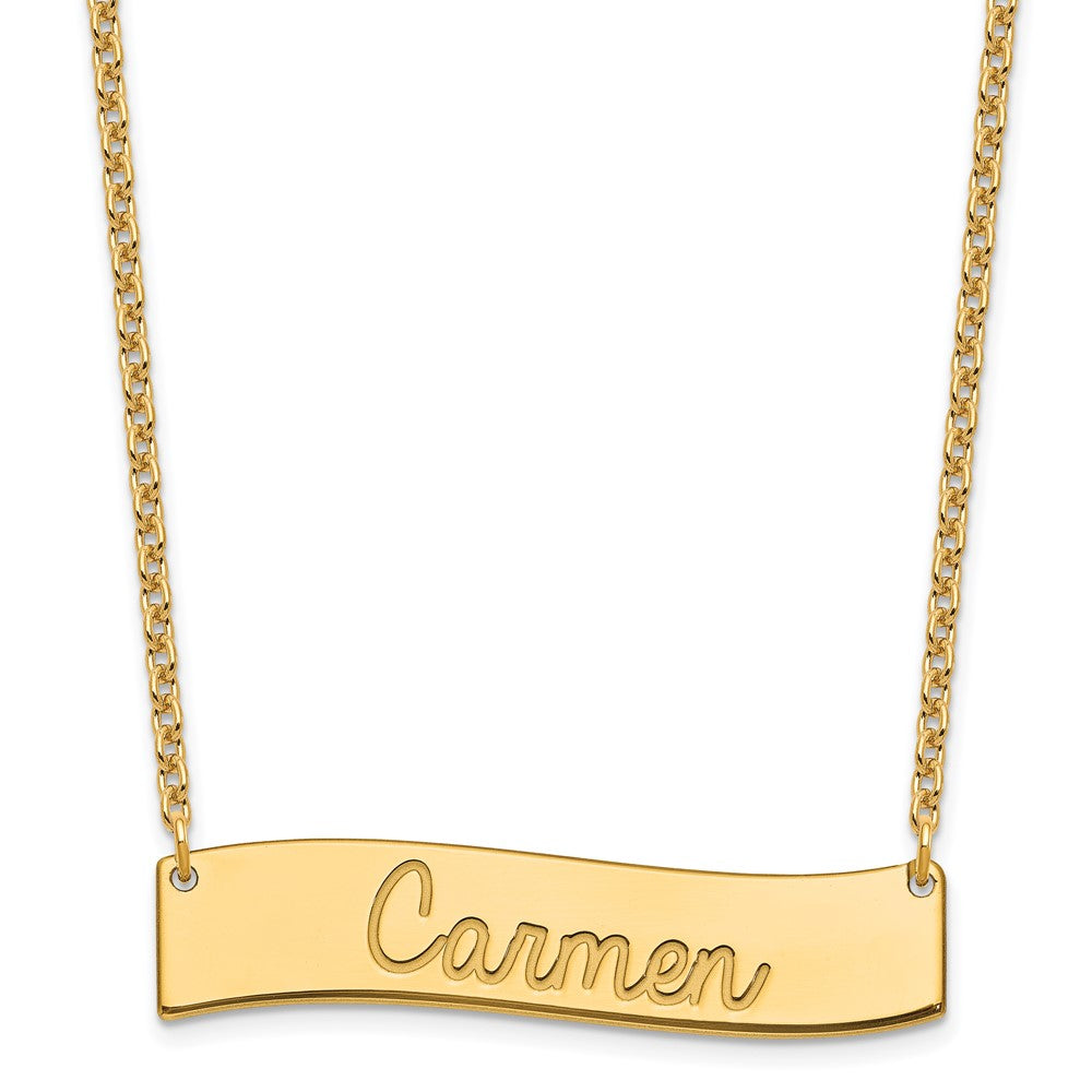 Gold Plated Medium Aways In My Heart Curved Bar Necklace