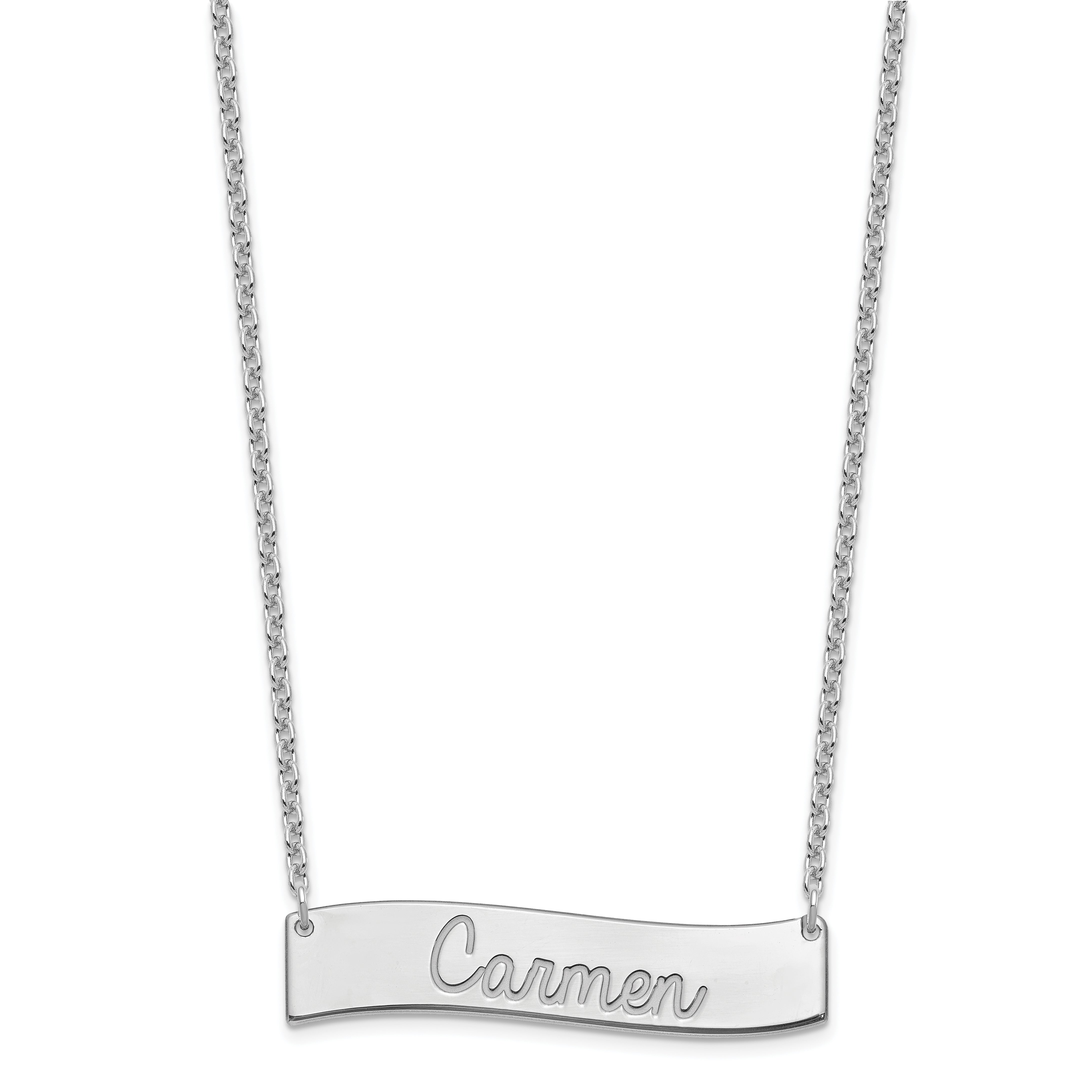 Sterling Silver Rhodium Plated Medium Always In My Heart Curved Bar Necklace