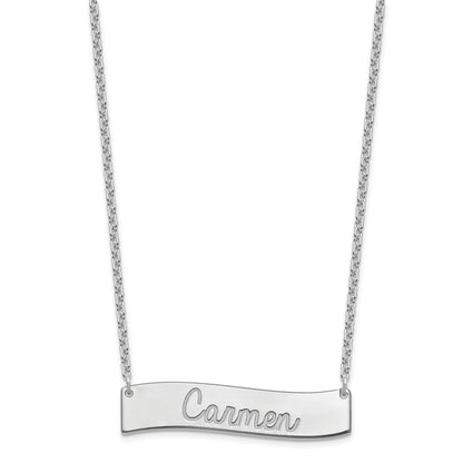 Sterling Silver Rhodium Plated Medium Always In My Heart Curved Bar Necklace