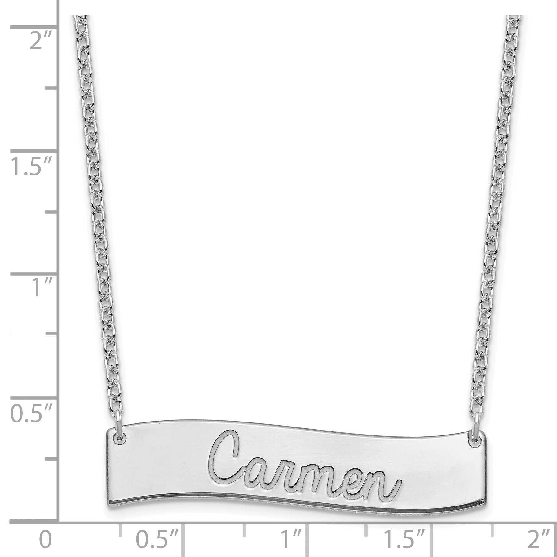 Sterling Silver Rhodium Plated Medium Always In My Heart Curved Bar Necklace