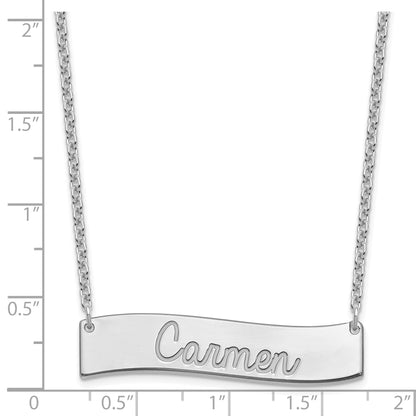 Sterling Silver Rhodium Plated Medium Always In My Heart Curved Bar Necklace