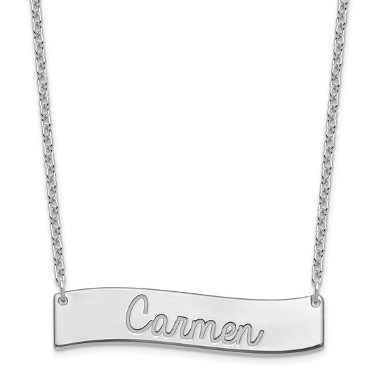 Sterling Silver Rhodium Plated Medium Always In My Heart Curved Bar Necklace