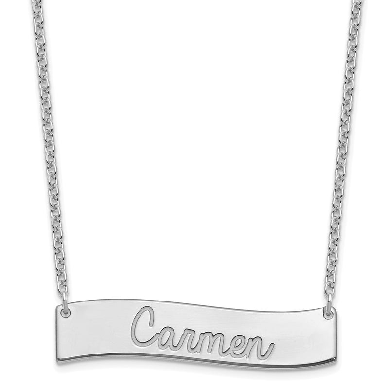 Sterling Silver Rhodium Plated Medium Always In My Heart Curved Bar Necklace