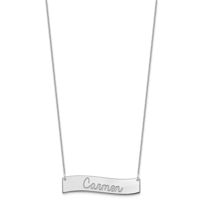 14K White Gold Medium Always In My Heart Curved Bar Necklace