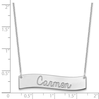14K White Gold Medium Always In My Heart Curved Bar Necklace