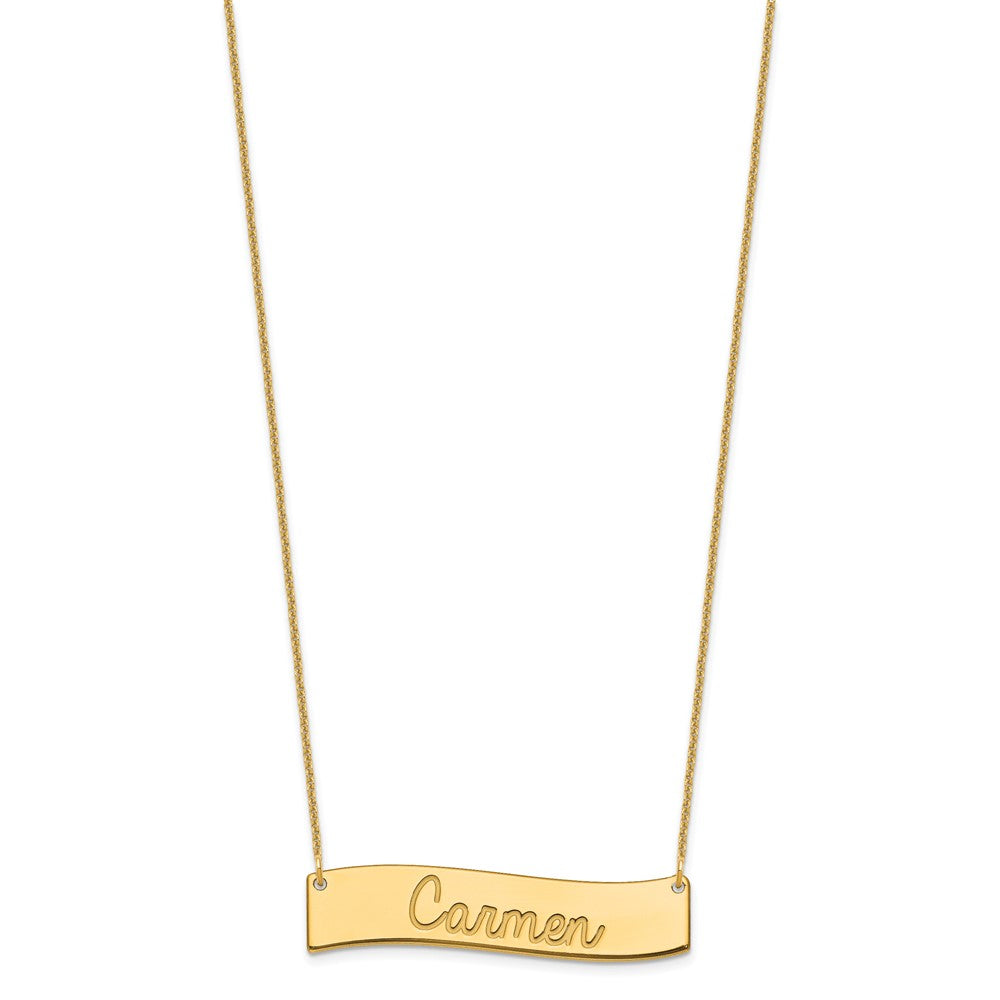 14K Yellow Gold Medium Always In My Heart Curved Bar Necklace