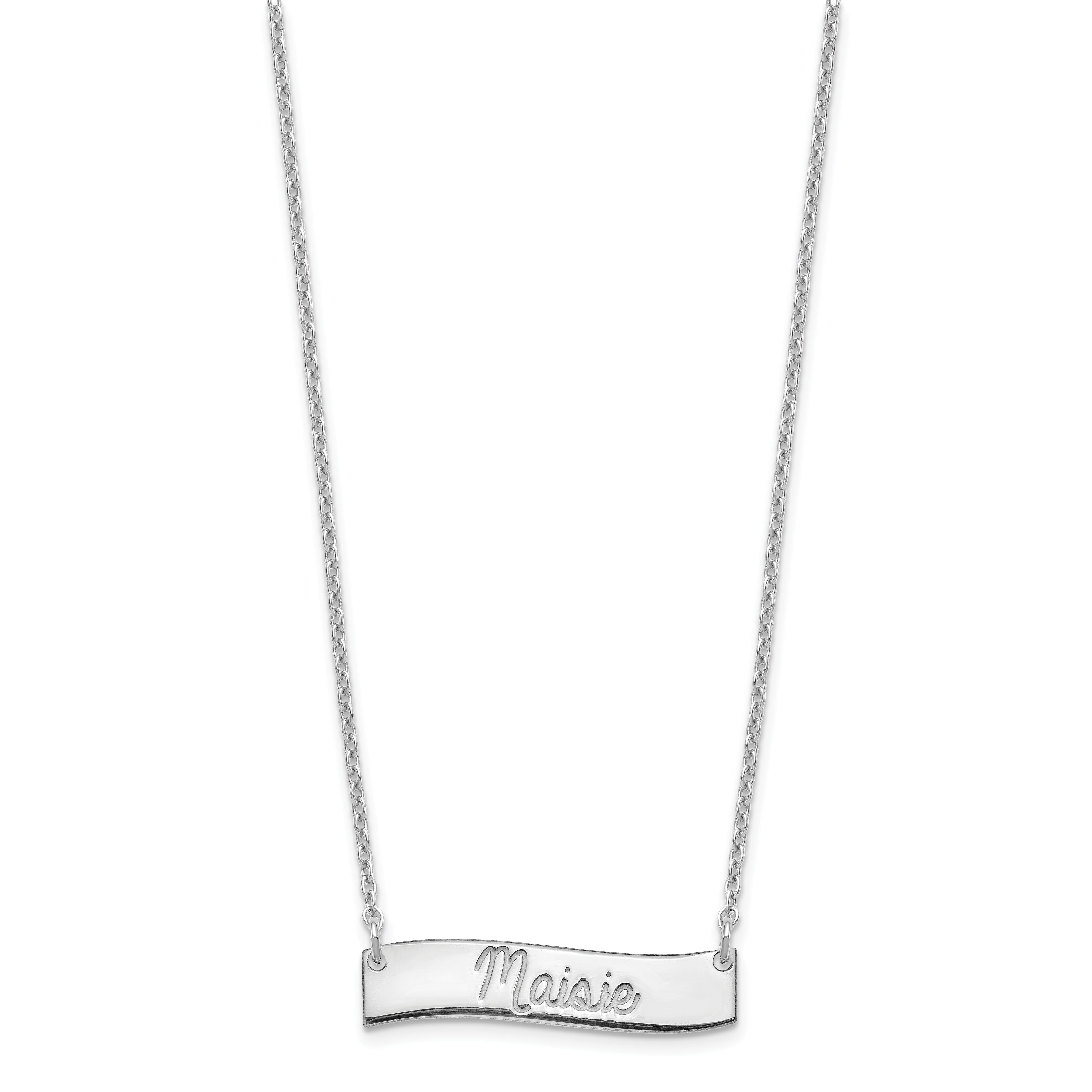 Sterling Silver Rhodium Plated Small Always In My Heart Curved Bar Necklace