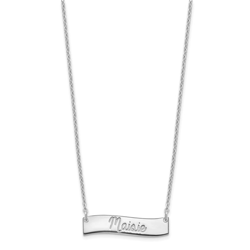Sterling Silver Rhodium Plated Small Always In My Heart Curved Bar Necklace