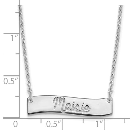 Sterling Silver Rhodium Plated Small Always In My Heart Curved Bar Necklace