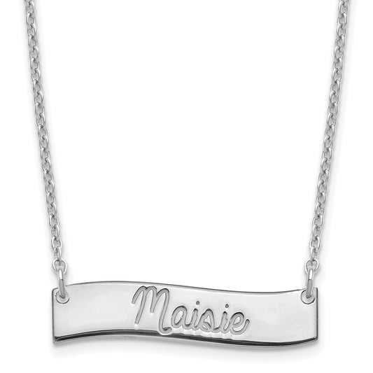 Sterling Silver Rhodium Plated Small Always In My Heart Curved Bar Necklace