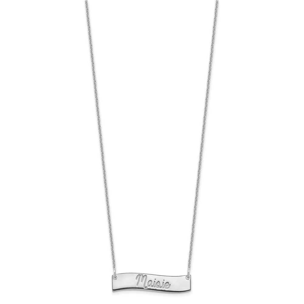 14K White Gold Small Always In My Heart Curved Bar Necklace
