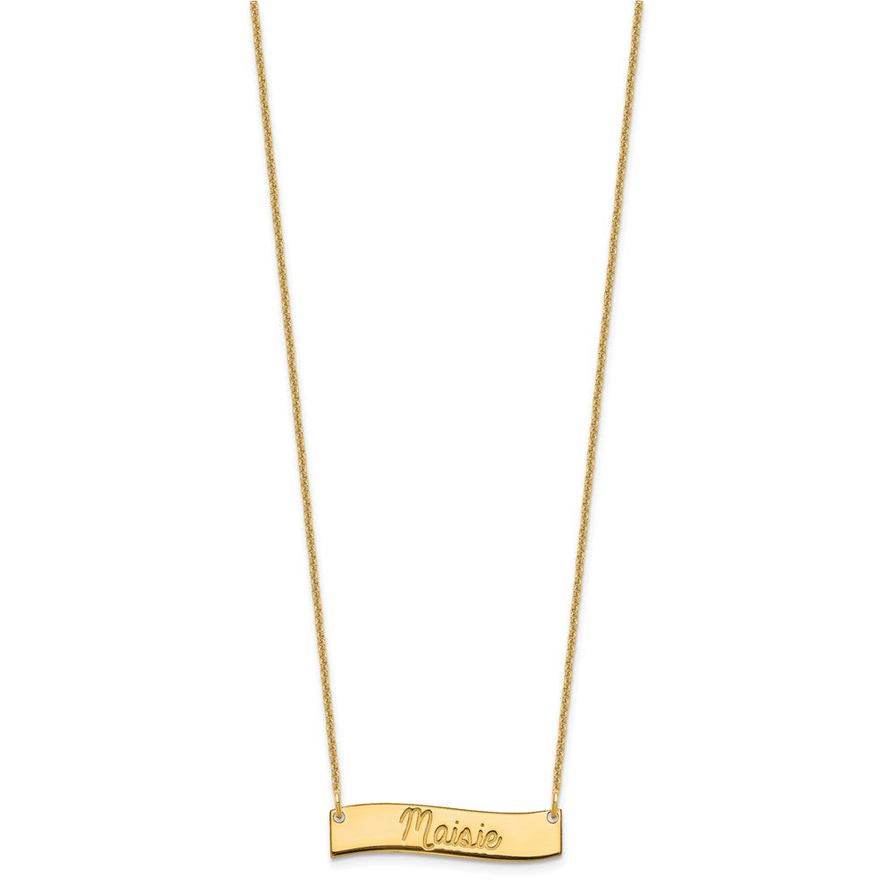 14K Yellow Gold Small Always In My Heart Curved Bar Necklace