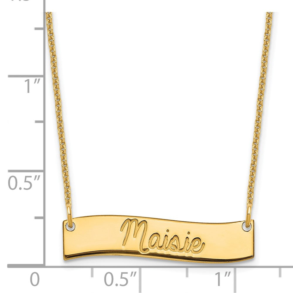 14K Yellow Gold Small Always In My Heart Curved Bar Necklace