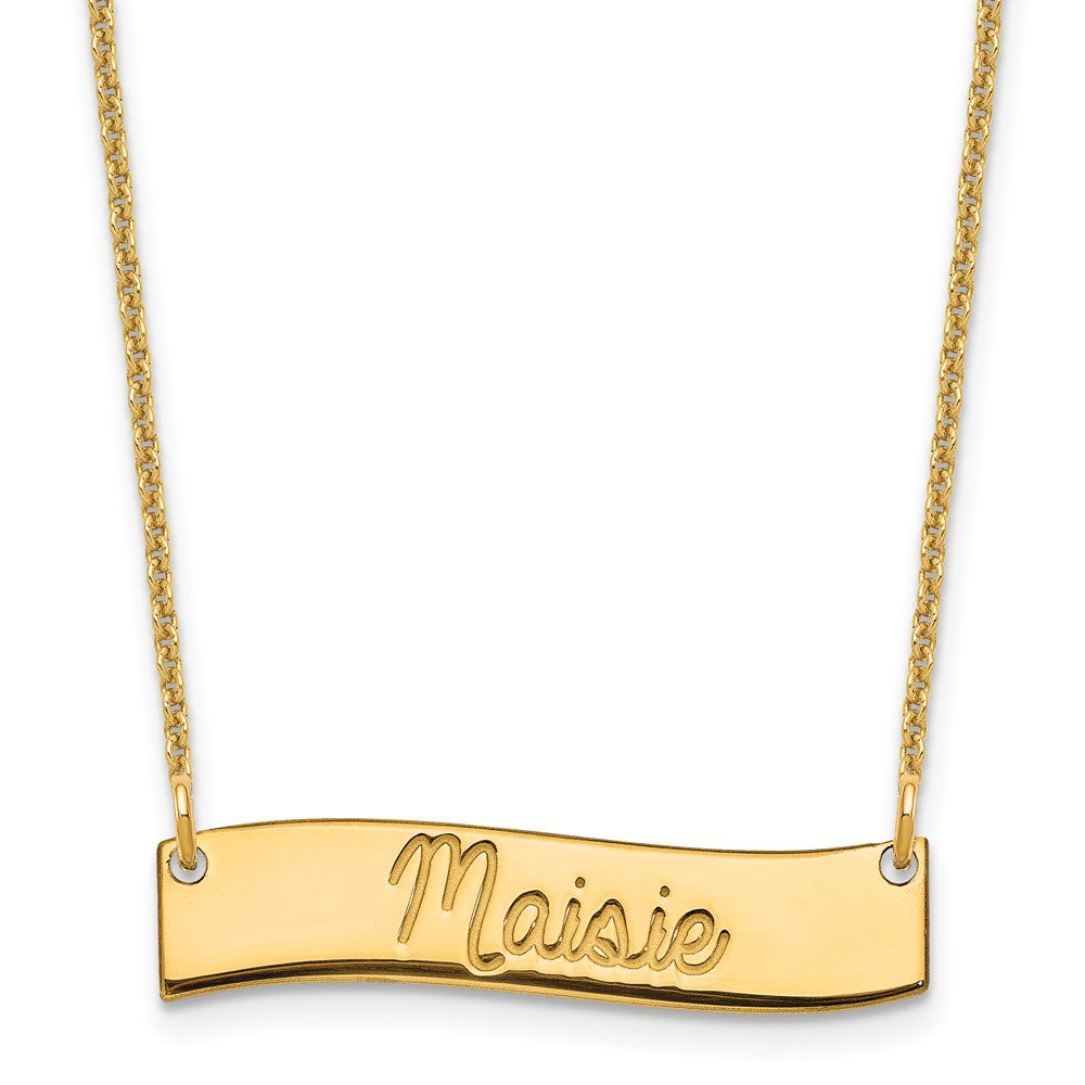 14K Yellow Gold Small Always In My Heart Curved Bar Necklace
