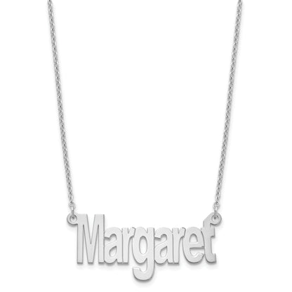 Sterling Silver Silver/Rhodium Plated Small Name Plate Necklace