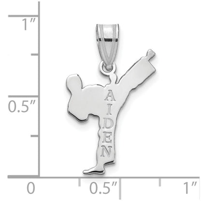 Sterling Silver Silver/Rhodium Plated Personalized Boy Karate Pendant