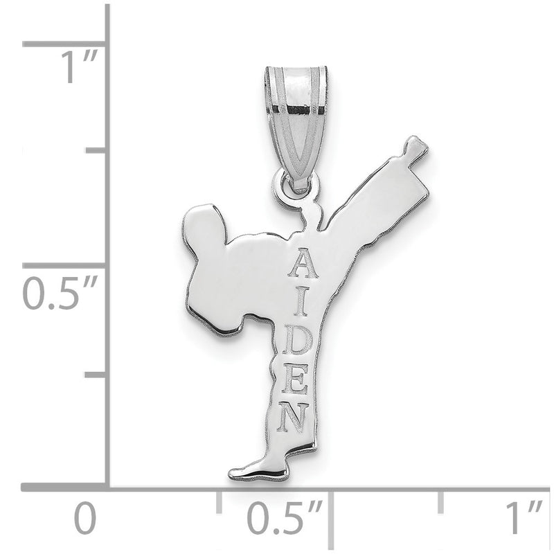 14K White Gold Personalized Boy Karate Pendant