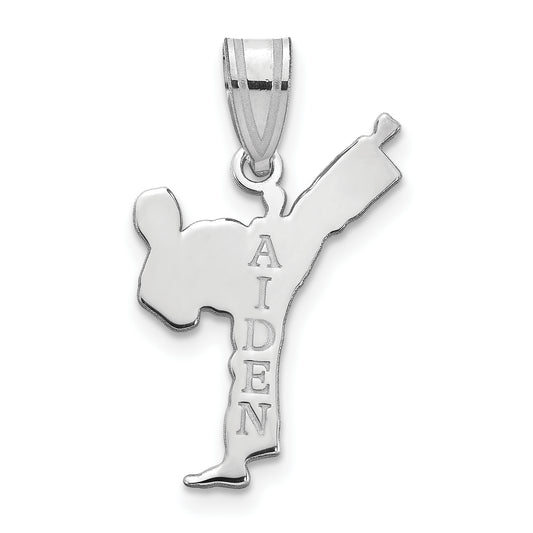 14K White Gold Personalized Boy Karate Pendant