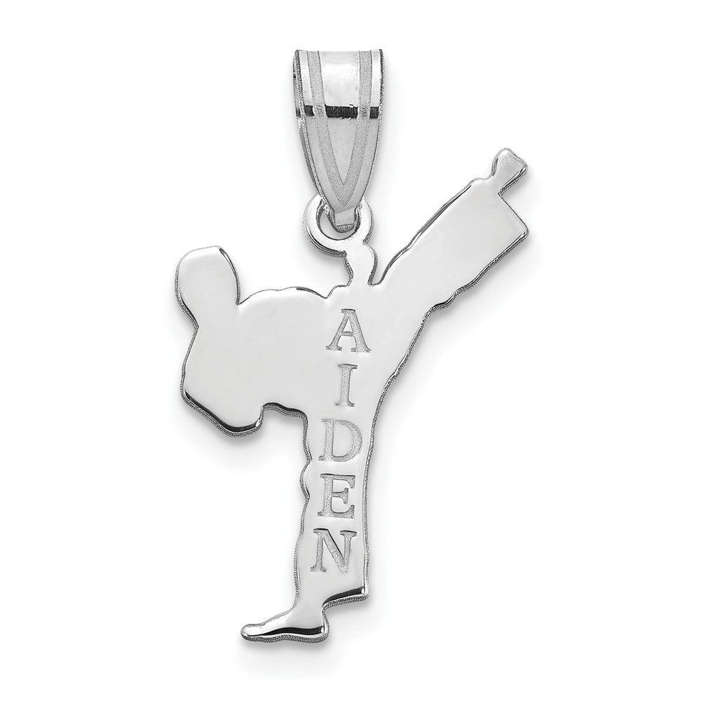 14K White Gold Personalized Boy Karate Pendant