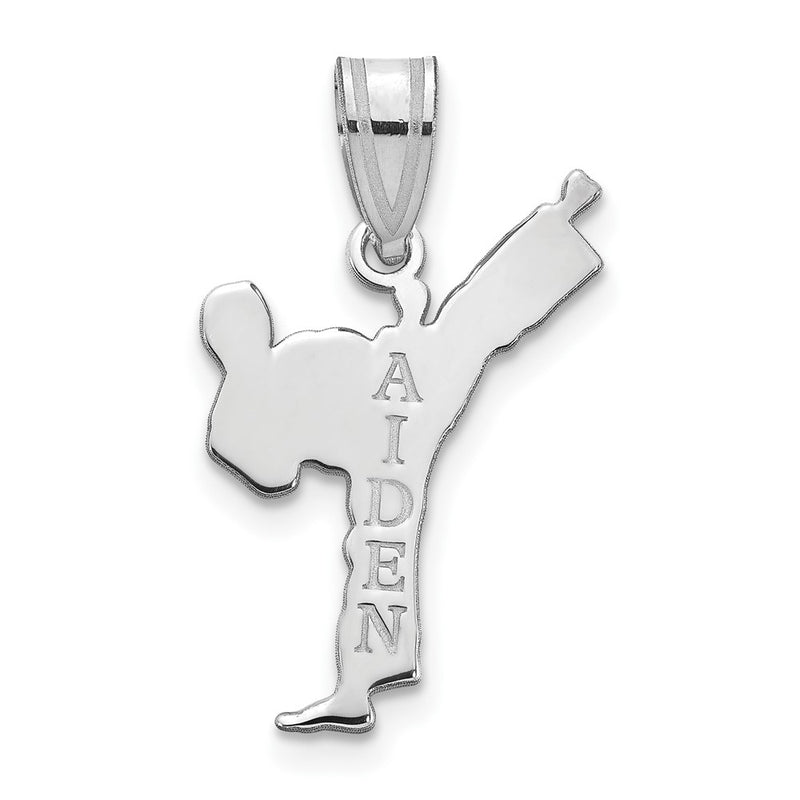 14K White Gold Personalized Boy Karate Pendant