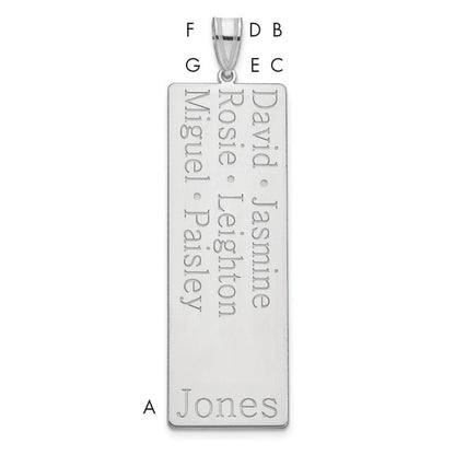 14K White Gold 6 Name Family Pendant