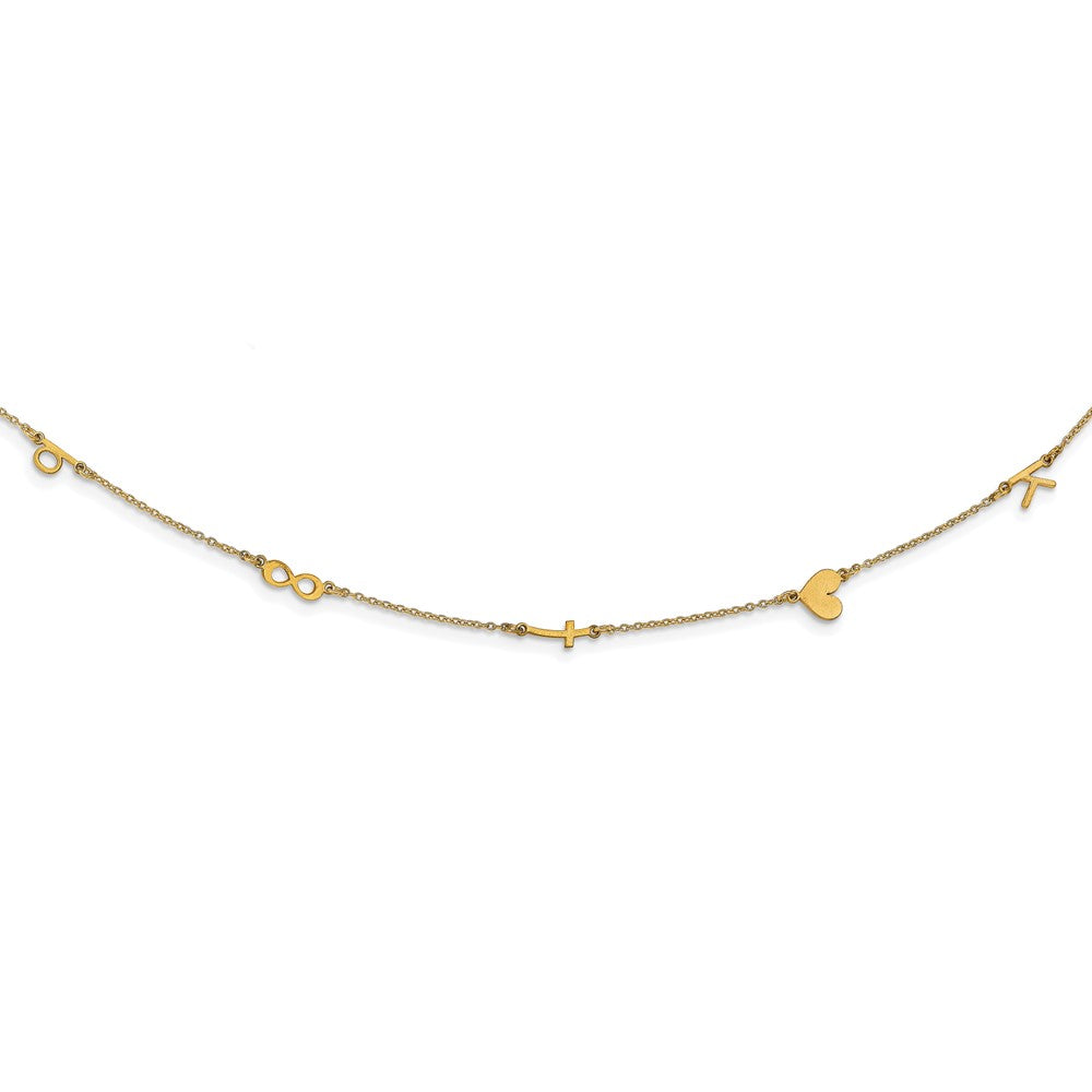 14K Yellow Gold Brushed 5 Initial/Symbol Necklace